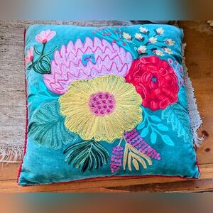 Karma Living multi floral embroidered velvet pillow